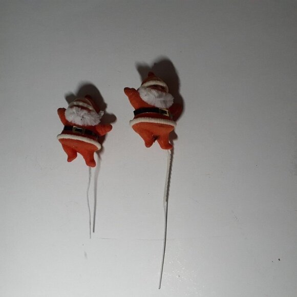 Vintage Lot of 2 Flocked Santa Floral Picks Faded Crafting Supply - Picture 8 of 12